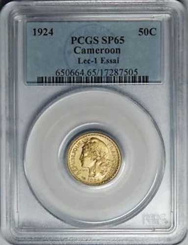 カメルーン - 1924 年 50 センタイムズ エッセイ、PCGS SP65