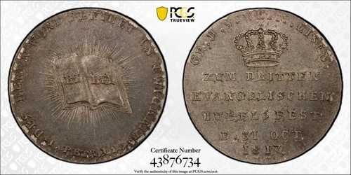 PCGS MS 63 サックス ワイマール アイゼナハ 1817 Unc Ducat パターン シルバー コイン 聖書 ドイツ