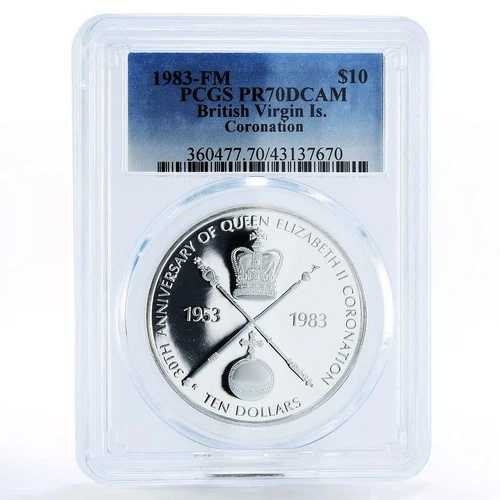 イギリス領ヴァージン諸島 10ドル エリザベス2世 PR70 PCGS 銀貨 1983年