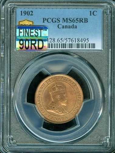 1902 カナダ セント PCGS MS65 RB MAC 最高級グレード & RNBO またはレインボー。