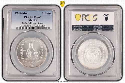 メキシコ シルバー 2ペソ 1/2オンザ UNCコイン 1998年 KM#594 セニョール・リマス PCGS MS67