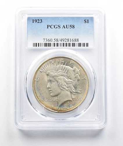 1923年 ピースシルバードル AU58 PCGS レインボートーン *0487｜WORLD RESOURCE【QUEEN店】