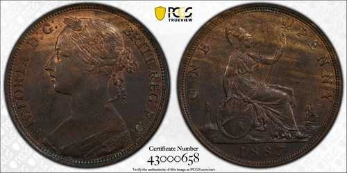 1887年 イギリス ペニー 1D PCGS MS63BN S-3954