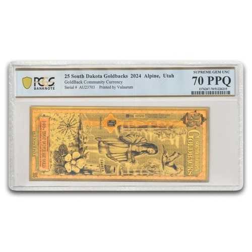 2024 25 サウスダコタ ゴールドバック - オーラム ゴールド フォイル ノート MS-70 PCGS
