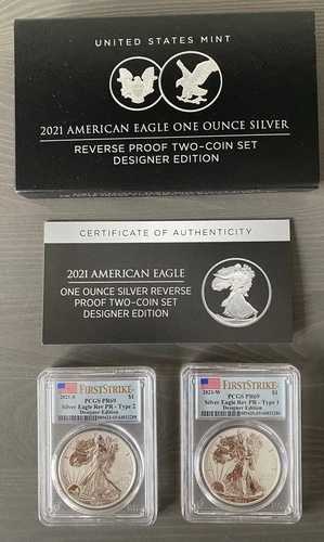 2021年 シルバー アメリカンイーグル リバースプルーフ デザイナーエディション コイン2枚セット PCGS PR69