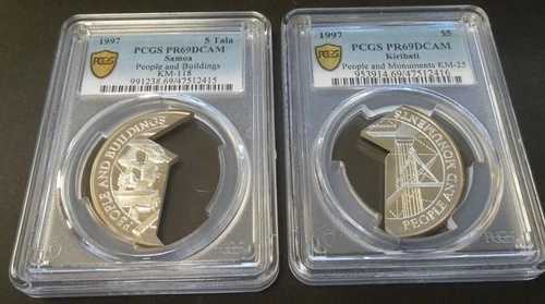 1997年 キリバス サモア 5タラ 5ドル 人民記念碑 2枚組コイン PCGS PR69DCAM