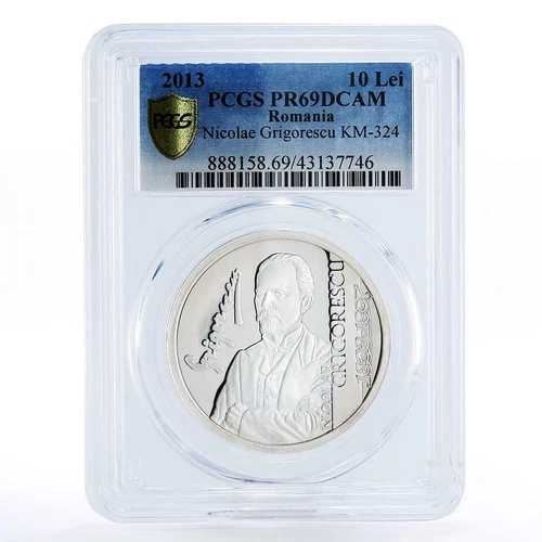 ルーマニア 10 レイ ニコラエ グリゴレスク生誕 175 周年 PR69 PCGS 銀貨 2013