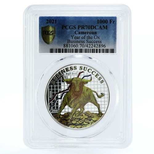 カメルーン 1000フラン 丑年 商売繁盛 PR70 PCGS 銀貨 2021年