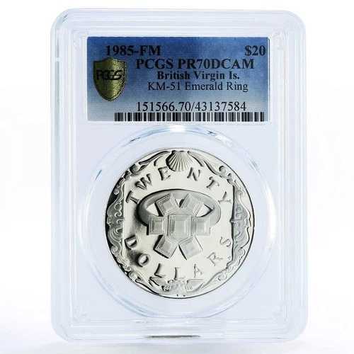 イギリス領ヴァージン諸島 20ドル エメラルドリング PR70 PCGS プルーフ銀貨 1985年