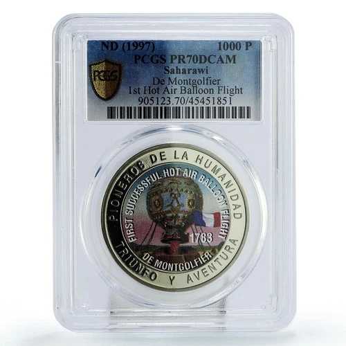 サハラウィ 1000ペセタ I 気球飛行 モンゴルフィエ PR70 PCGS CuNi コイン 1997