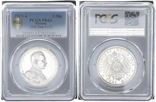 3 マーク 1913 ヴィルヘルム2世統治記念日 PCGS PR63 プルーフ 106946-