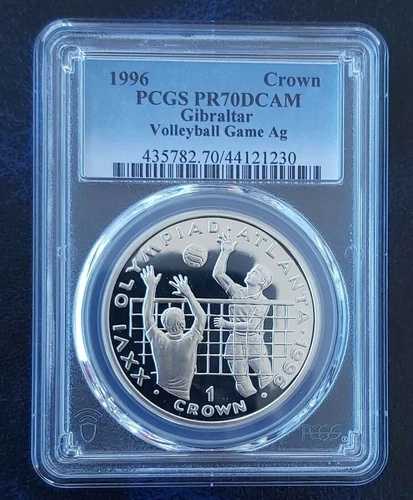 ジブラルタル シルバー 1クラウンプルーフコイン 1996年 KM#352a バレーボール PCGS PR70 トップ