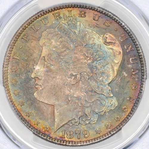 1879-S 1ドル モルガン銀貨 PCGS MS63 - 美しいレインボートーン