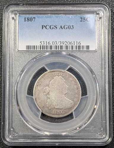 1807 年 ドレープ バスト シルバー クォーター 25C PCGS AG03 - 送料無料!
