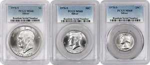1976 S $1 50C 25C 未流通 バイセンテニアル 40% シルバー 3コインセット PCGS MS68-