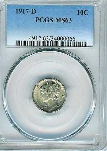 1917-D マーキュリーダイム：PCGS MS63