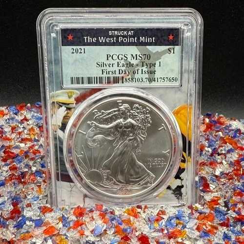 2021年 $1 シルバーイーグル PCGS MS70 FDOI T-1 米軍戦闘機ジェットホルダー 65個中1-