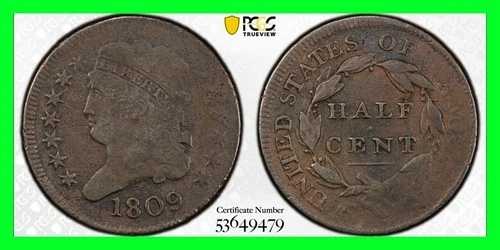 1809 1/2セント サークルイン0 クラシックヘッド ハーフセント 純正PCGS VFディテール 希少度R-6.4
