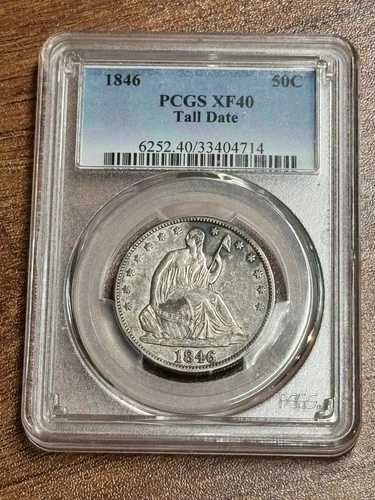 1846年 トール日付 自由の女神像 ハーフドル PCGS XF40 米国 50セント硬貨 (スラブ1284