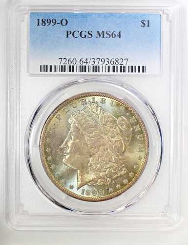 1899 O モーガン シルバー ダラー PCGS MS64 両面素晴らしい色調、明るい光沢!