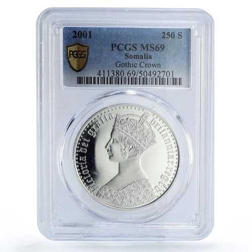 ソマリア 250シリング ゴシッククラウン ヴィクトリア女王 MS69 PCGS 銀貨 2001年