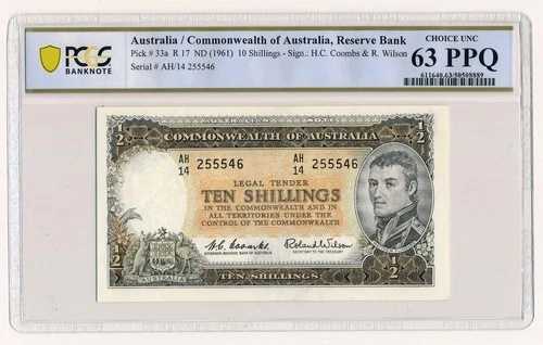 オーストラリア 10シリング ND 1961 P. 33a / R. 17 PCGS 63 Choice Unc Note