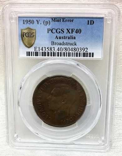 オーストラリア .... 1950年 ペニー ... ミントエラー ... PCGS XF40