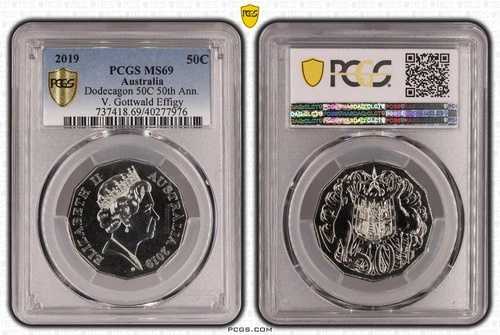 2019年 オーストラリア 50セント 50周年記念 十二角形 V. ゴットワルド 彫像 PCGS MS69