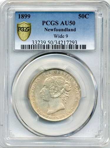 1899年ニューファンドランド50セント、ワイド9 - ほぼ未使用、PCGS AU50|WORLD RESOURCE【QUEEN店】