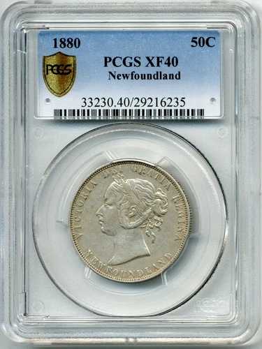 1880年ニューファンドランド50セント硬貨 - 非常に良好な状態、PCGS EF40｜WORLD RESOURCE【QUEEN店】