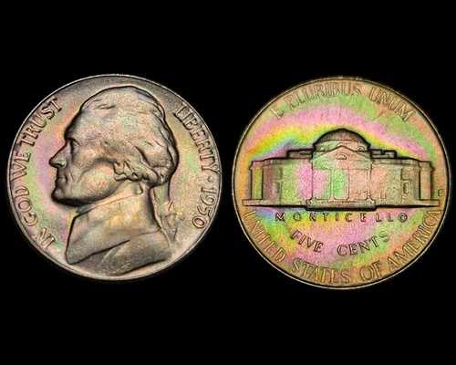 MS66+ FS ネオンモンスター 1950-D ジェファーソンニッケル - PCGS POP 55/58 - トーンキーデート
