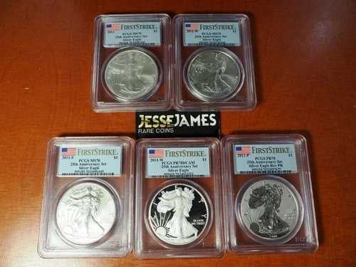 2011 P リバース プルーフ シルバー イーグル PCGS PR70 MS70 FS 25周年記念 5枚セット|WORLD RESOURCE【QUEEN店】