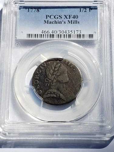 1778年 マチンズミルズ PCGS XF40 {Vlack 11-78A} コロニアルハーフペニー銅貨|WORLD RESOURCE【QUEEN店】