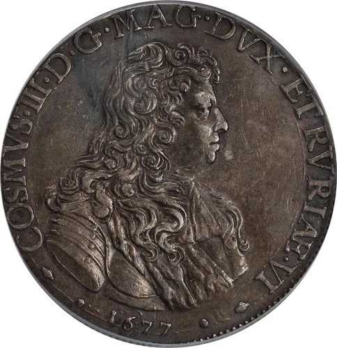 イタリア トスカーナ コジモ3世 1677年 タレロ銀貨 PCGS認定「AU DETAILS」｜WORLD RESOURCE【QUEEN店】