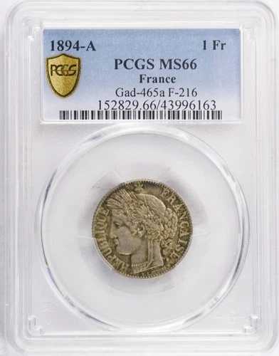 1894-A ??トップポップ??フランス 1フラン PCGS MS66 Gad-465a｜WORLD RESOURCE【QUEEN店】