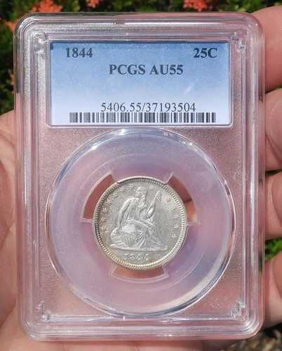 1844年-P 自由の女神像 銀貨 25セント AU55 グレード PCGS|WORLD RESOURCE【QUEEN店】