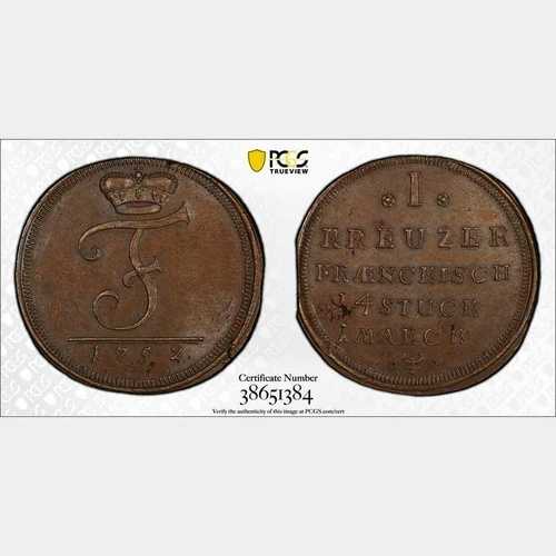 1752年 ドイツ クロイツァー ブランデンブルク=バイロイト。PCGS MS 63 BN。KM-209。最高級品|WORLD RESOURCE【QUEEN店】