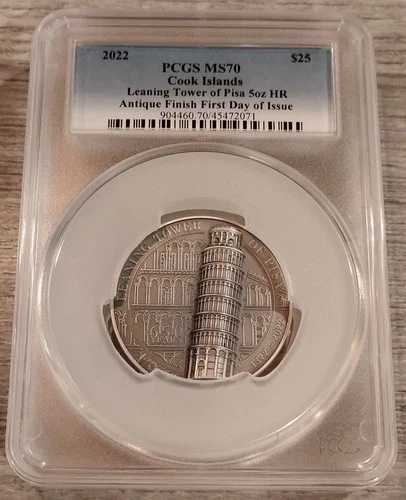 2022年-クック諸島-ピサの斜塔-5オンスHR-PCGS-MS70アンティーク-FDOI|WORLD RESOURCE【QUEEN店】