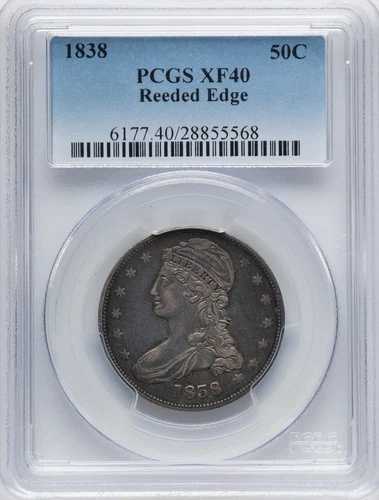 1838 年 キャップド バスト ハーフ - リード エッジ - PCGS XF40 - 非常に魅力的な色調!|WORLD RESOURCE【QUEEN店】