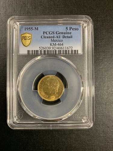 1955年 PCGS純正クリーニング済み AU詳細 KM-464 メキシコ 5ペソ｜WORLD RESOURCE【QUEEN店】