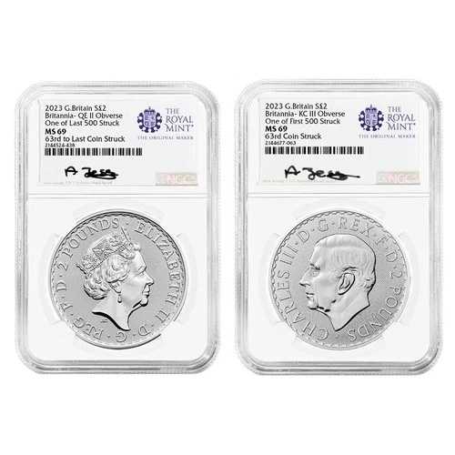 2023年 英国製 シルバー ブリタニア セット NGC MS69 最初と最後の500枚 打刻 #63 アン｜WORLD RESOURCE【QUEEN店】