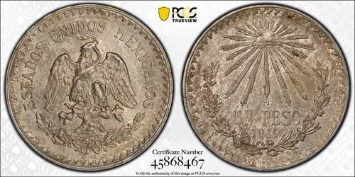 メキシコ エスタドス ウニドス 1919 1 ペソ シルバー コイン、PCGS 認定未流通 MS62｜WORLD RESOURCE【QUEEN店】