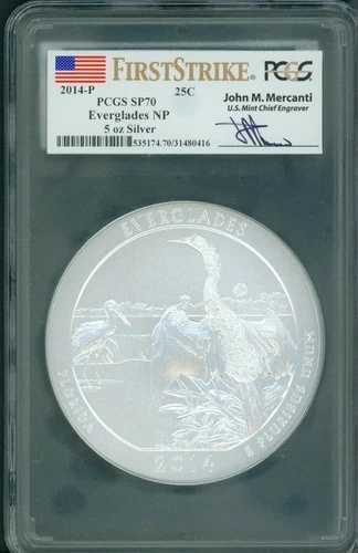 2014-P エバーグレーズ フロリダ NP ATB 5オンス シルバー PCGS SP70 ファーストストライク FS マーカンティ|WORLD RESOURCE【QUEEN店】