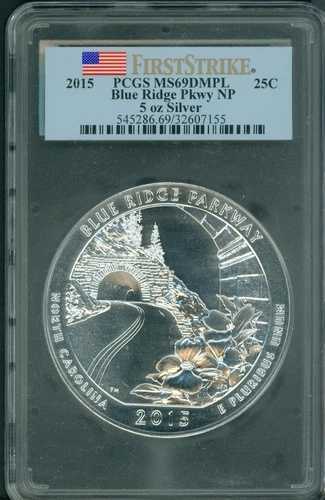 2015 ブルーリッジパークウェイ アメリカ ビューティフル ATB 5 オンス シルバー PCGS MS69 DMPL FS F.S.|WORLD RESOURCE【QUEEN店】
