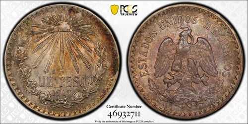 メキシコ エスタドス ウニドス 1919 1 ペソ シルバー コイン、PCGS 認定未流通 MS62|WORLD RESOURCE【QUEEN店】