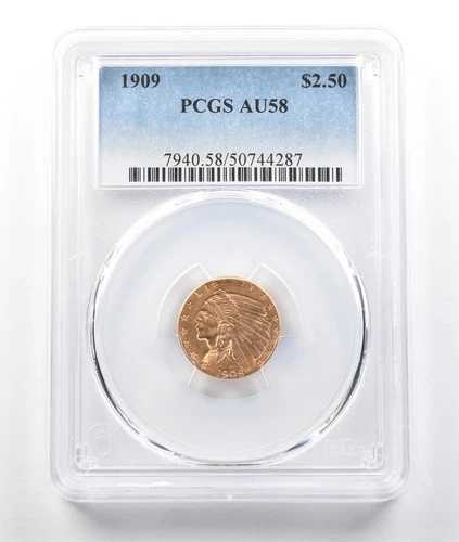 1909年 2.50ドル インディアンヘッド ゴールド クォーターイーグル AU58 PCGS *0423｜WORLD RESOURCE【QUEEN店】