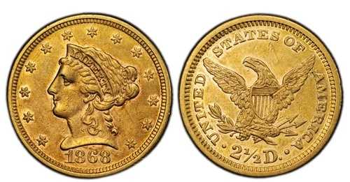 1868年 PCGS AU $2,000-CU -- Pop 116 ALL GOODS! Sleeper Rourity $2.50 Quarter Eagle｜WORLD RESOURCE【QUEEN店】 207,350円