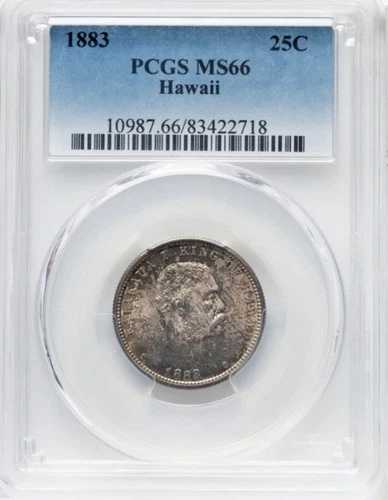 1883年 25セント ハワイ王国 カイアカウア1世 シルバークォーター PCGS MS66｜WORLD RESOURCE【QUEEN店】