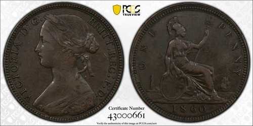 1860年 イギリス ペニー 1D PCGS XF45 歯付き縁 LCW シールド S-3954｜WORLD RESOURCE【QUEEN店】