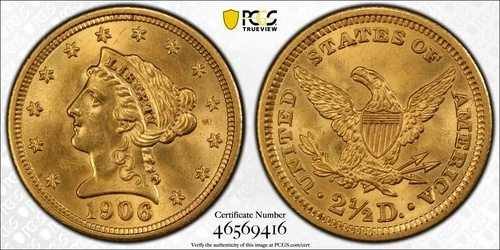 1906年 P $2.50 ゴールド リバティ ヘッド クォーター イーグル PCGS MS-64｜WORLD RESOURCE【QUEEN店】